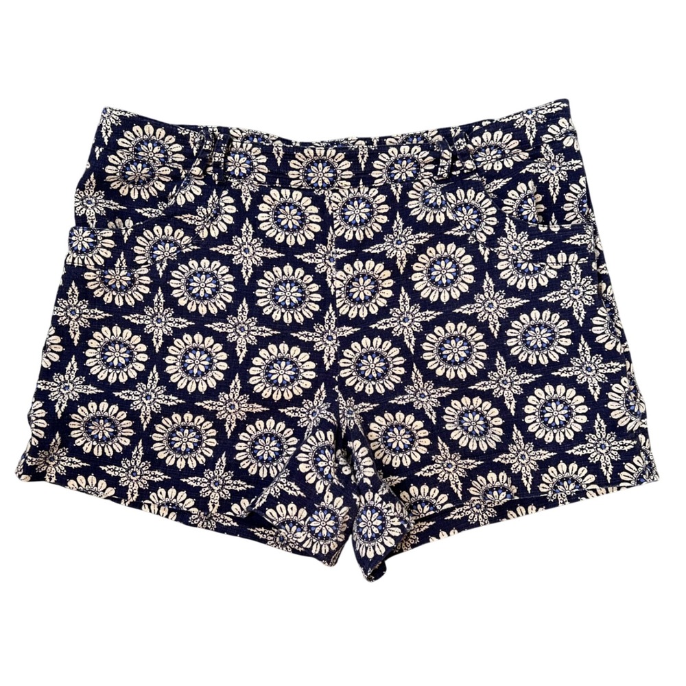 Elevenses Anthropologie Navy Blue Floral Medallion Cotton Blend Shorts Womens 12